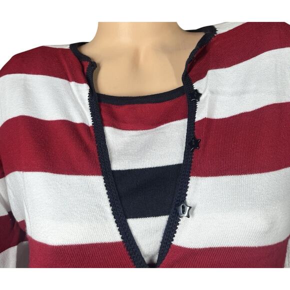 Vtg TALBOTS Red White Blue Stars Stripes 2 Pc Cardigan Sweater Set Patriotic S - Picture 6 of 13